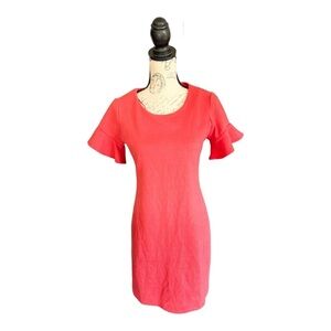 Tahari Coral Flutter Sleeve Cotton Dress 2 Small